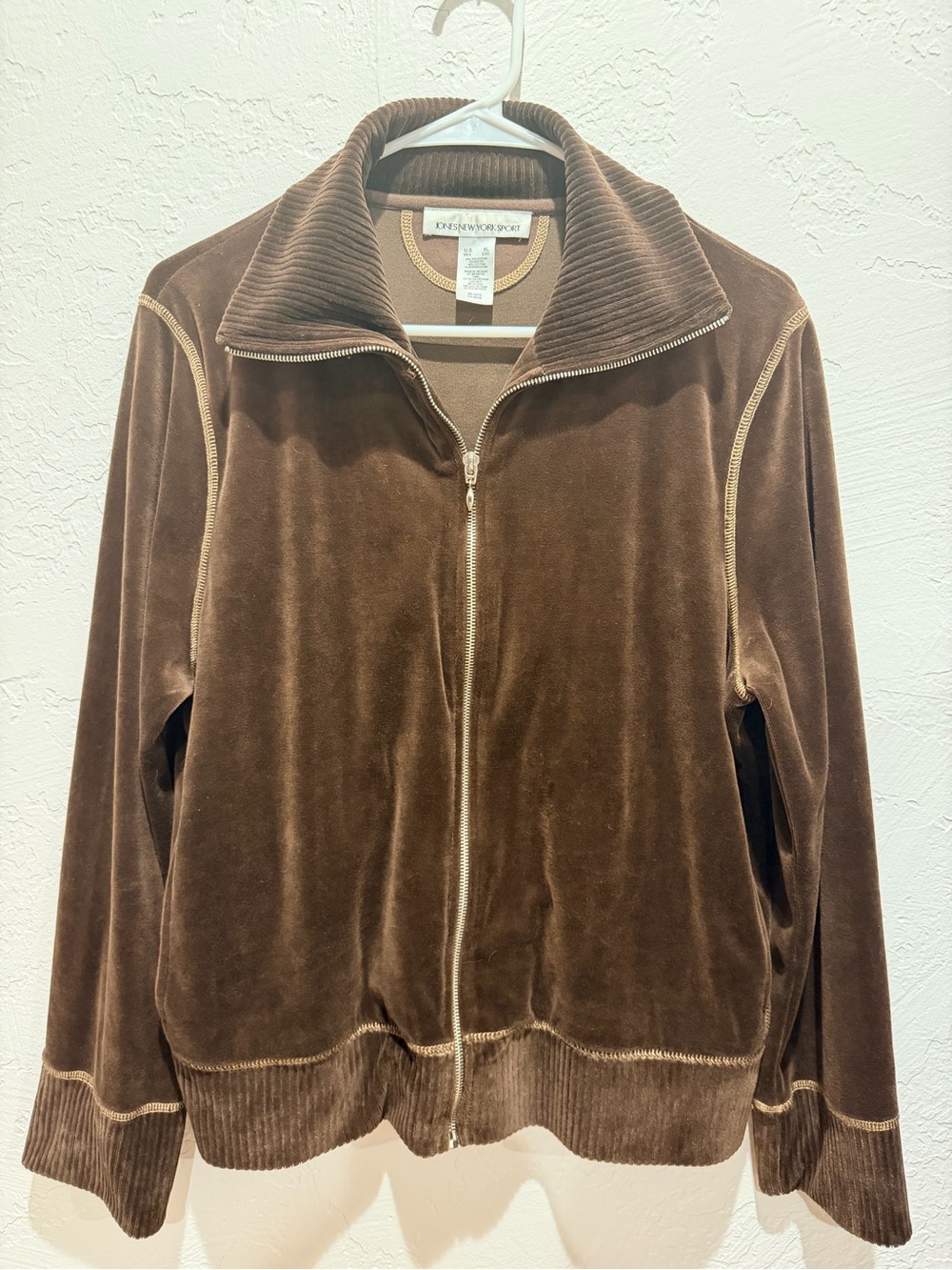 Jones New York Sport Brown Velour Zip Jacket